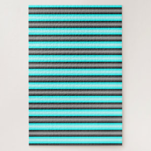 Moderne Neon Blue en Black 3D Metal Effect Stripes Legpuzzel
