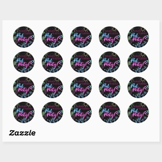 Moderne Neon Gloed Zwarte Pool Feest Verjaardag Ronde Sticker (Vel)