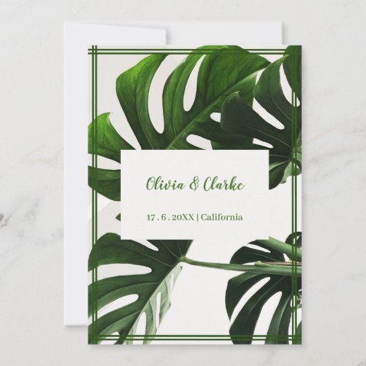 Moderne Neon Groen en Witte Tropische Bewaar het B Kaart (Achterkant)