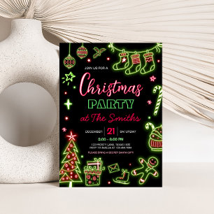 Moderne Neon Kerstfeest Kaart