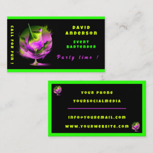 Moderne Neon Party Time gepersonaliseerde professi Visitekaartje