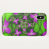 Moderne Neon Pink Green Fractal Flowers Monogram Case-Mate iPhone Case (Achterkant (horizontaal))