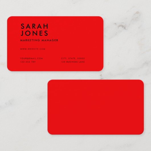 Moderne Neon Red-kleur Visitekaartje (Voorkant / Achterkant)