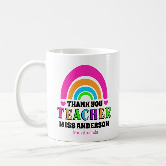 Moderne Neon regenboog leraar dank u geschenk Koffiemok (Links)