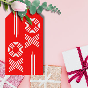 Moderne Neon Rood en Wit XOXO Valentijn Cadeaulabel