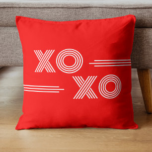 Moderne Neon Rood en Wit XOXO Valentijn Kussen