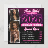 Moderne Neon Roze Haar Salon Boeking Flyer Kaart (Voorkant)