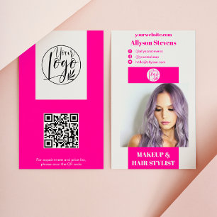 Moderne neon roze make-up haar foto qr code logo visitekaartje