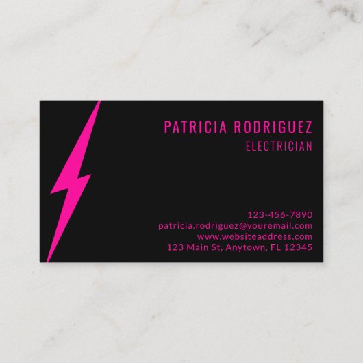 Moderne Neon Roze Verlichting Custom Elektricien Visitekaartje (Voorkant)