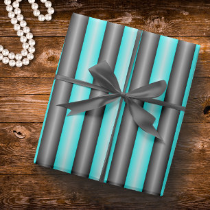Moderne neonblauwe en zwarte 3D-metaal-effectstrep Cadeaupapier