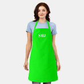 Moderne neongroene witte monogram initialen schort (Gedragen)