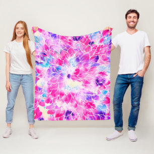 Moderne neonroze blauwgroen lila waterverf florale fleece deken