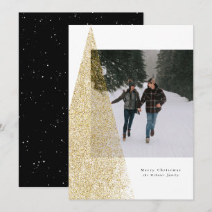Moderne nep gouden boom zwart wit Kerst foto Feestdagenkaart