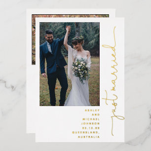 Moderne, net gehuwde receptie Slechts 2 Foto Gold Folie Uitnodiging