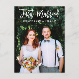 Moderne Net Getrouwd Brush Script Foto Bruiloft Briefkaart