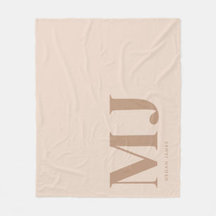 Moderne neutrale beige op maat gemaakte monogram fleece deken