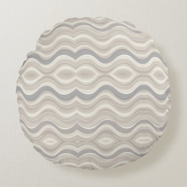 Moderne Neutrale Golf Abstract Patroon Rond Kussen (Voorkant)