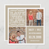 Moderne Neutrals Bewaar de Datumvierkant Fotokaart Kaart (Voorkant / Achterkant)