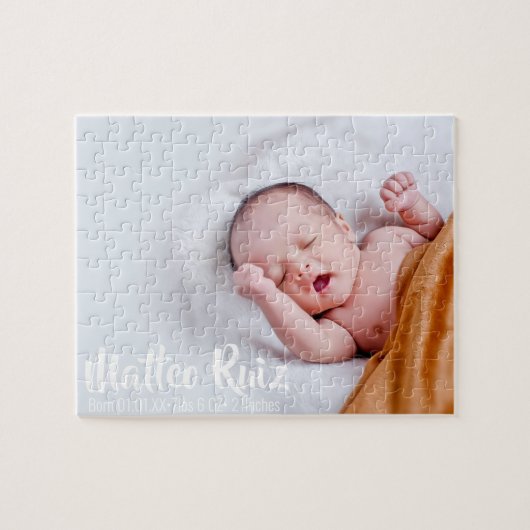 Moderne New Baby Arrival Photo Script Minimal Legpuzzel (Horizontaal)