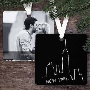 Moderne New York City Skyline Doodle Foto & Tekst Metalen Ornament