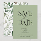 Moderne niet-foto elegante waterkleur botanische s save the date (Voorkant / Achterkant)