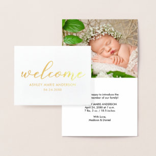 Moderne nieuwe baby Foto Welkom Gold Foil Note Car Folie Kaarten