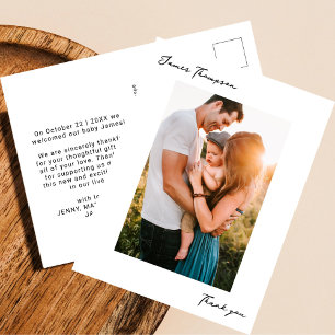 Moderne Nieuwe Baby Handgeschreven Foto Bedankt Briefkaart