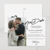Moderne Nieuwe Datum Fotobruiloft Aankondigingskaart (Voorkant / Achterkant)
