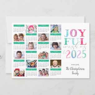 Moderne Nieuwjaar Fotocollage 2025 Kalender JOYFUL Feestdagenkaart