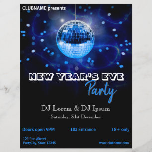 Moderne Nieuwjaarsavond Blauwe Disco Bal Feest Fly Flyer