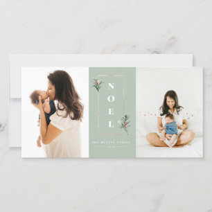 Moderne NOEL Gouden Winterbespenlijst Foto Feestdagenkaart