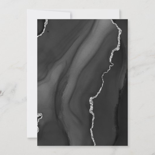 Moderne Noir Argent Agate Faire-part de mariage fo (Dos)