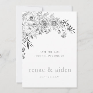 Moderne noir et blanc floral enregistrer la carte