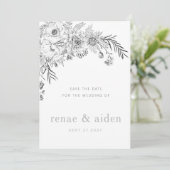 Moderne noir et blanc floral enregistrer la carte (Debout devant)