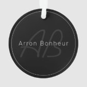 Moderne Noir & Gris | Nom et Monogramme Cool (dos)