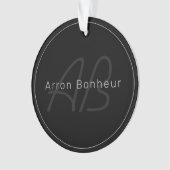 Moderne Noir & Gris | Nom et Monogramme Cool (devant)