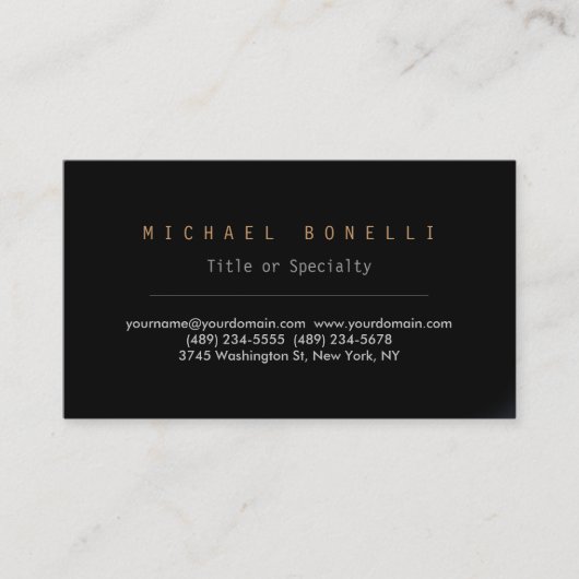 Moderne Noir Simple Carte de visite (Devant)