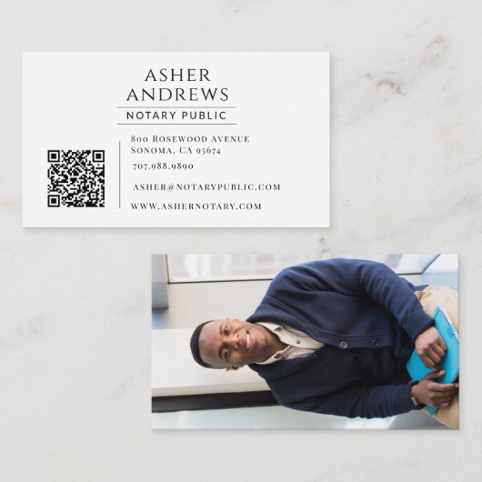 Moderne Notaris Openbare Foto QR-code Visitekaartje (Voorkant / Achterkant)