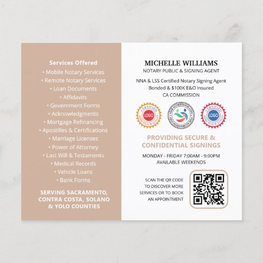 Moderne Notaris Openbare Profiel Foto QR Code Beig Flyer (Achterkant)