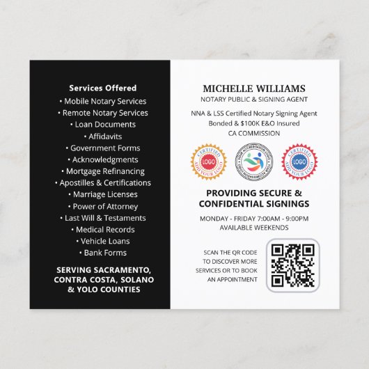 Moderne Notaris Openbare Profiel Foto QR Code Zwar Flyer (Achterkant)