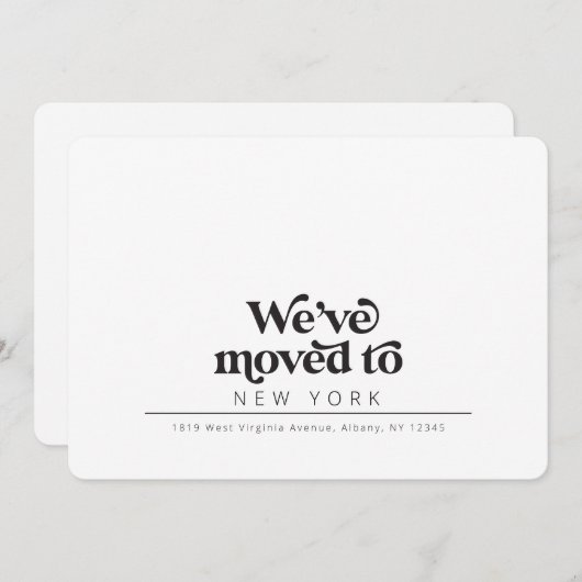 Moderne nous avons bougé, simple faire-part en mou (Devant / Derrière)