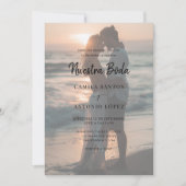 Moderne Nuestra Boda | Faded foto Spaanse bruiloft Kaart (Voorkant)