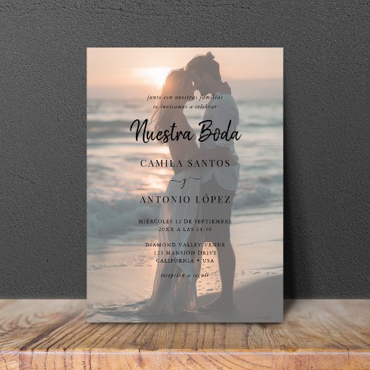 Moderne Nuestra Boda | Faded foto Spaanse bruiloft Kaart