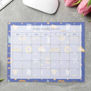 Moderne NYC Patroon Blauwe Maandelijkse Planner Na Notitieblok