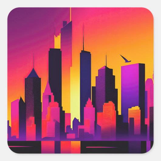 Moderne NYC Skyline Graphic Vierkante Sticker (Voorkant)