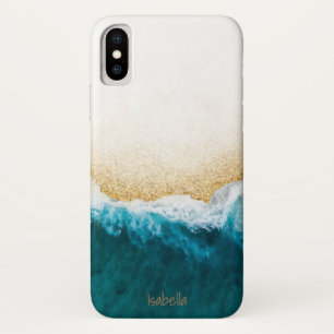 Moderne Oceaan Blauwe Turquoise Golf Gouden Glitte iPhone X Hoesje