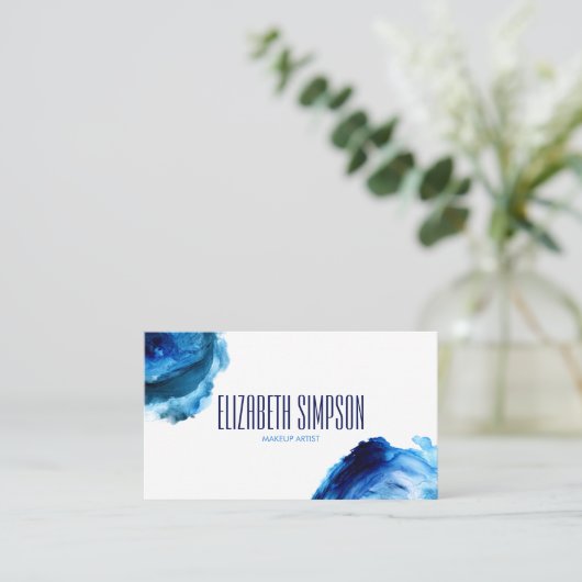 Moderne oceaangolven blauwe Waterverf QR-code Visitekaartje (Staand voorkant)