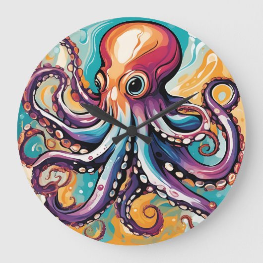 Moderne Octopus Abstract Grote Klok (Voorkant)