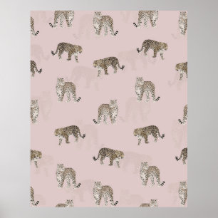 Moderne Oerwoud luipaard dieren roze patroon Poster
