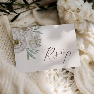 Moderne Off White & Ivoor Waterverf Bloem RSVP Kaartje